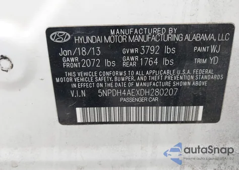 2013 Hyundai Elantra Limited из США, поврежденный, VIN 5NPDH4AEXDH280207